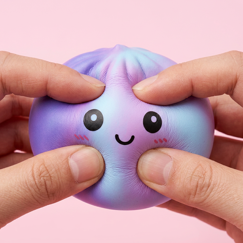 Dumpling Squishy Tie-Dye Violetti slow rise -efekti toiminnassa