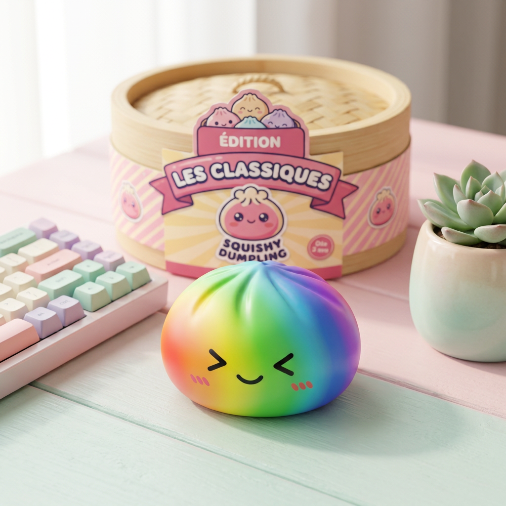 Rainbow Dumpling Squishy Sateenkaarikuvio arkisessa asetelmassa