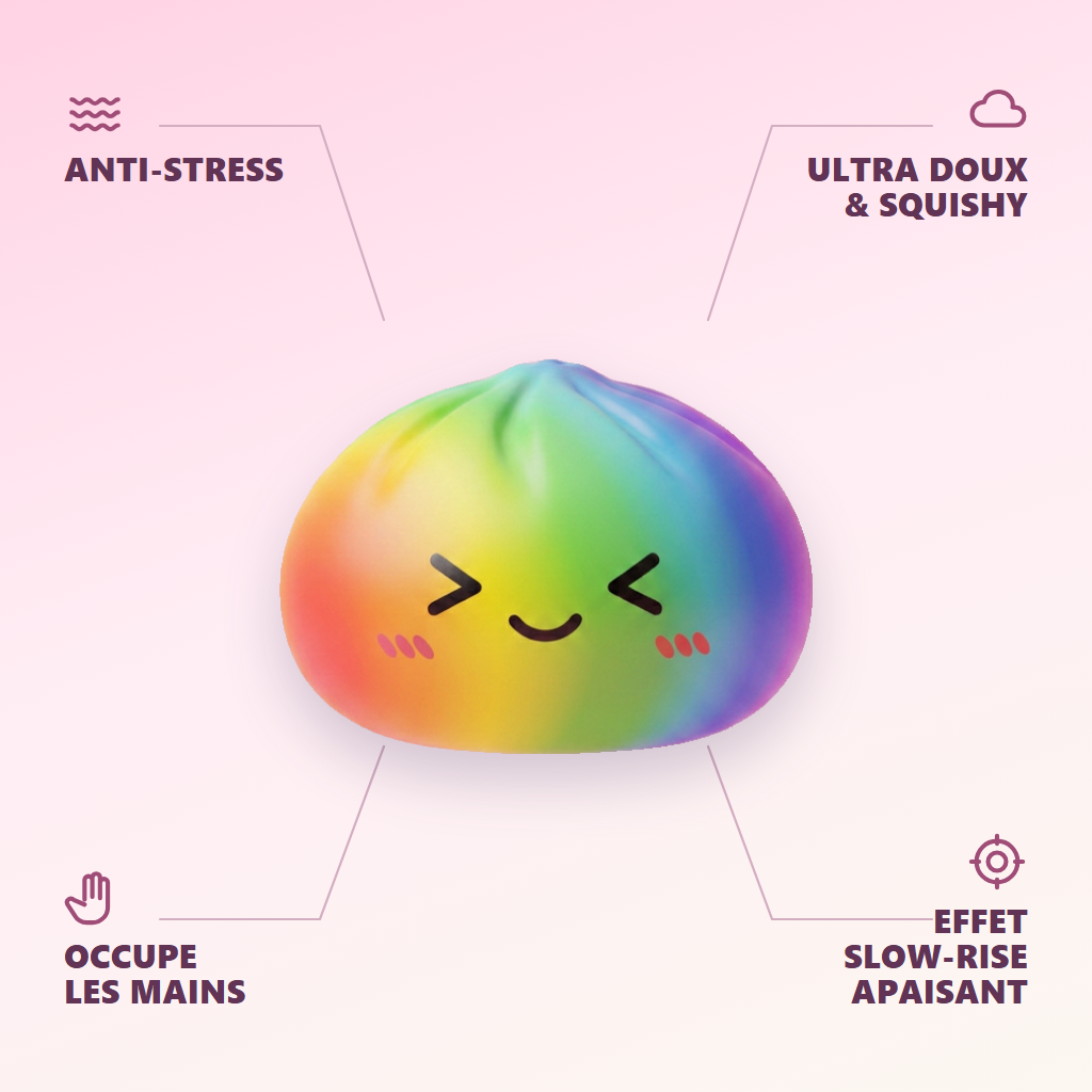 Rainbow Dumpling Squishy Sateenkaarikuvio infografiikka: tärkeimmät edut