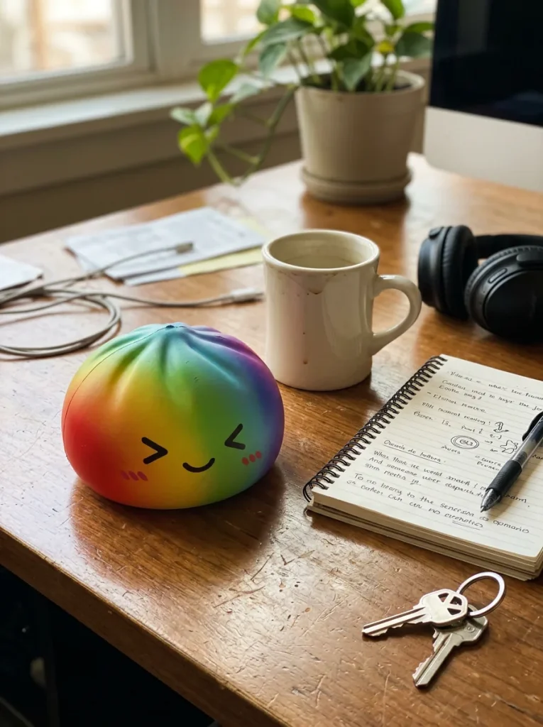 Rainbow Dumpling Squishy Sateenkaarikuvio työpöydällä
