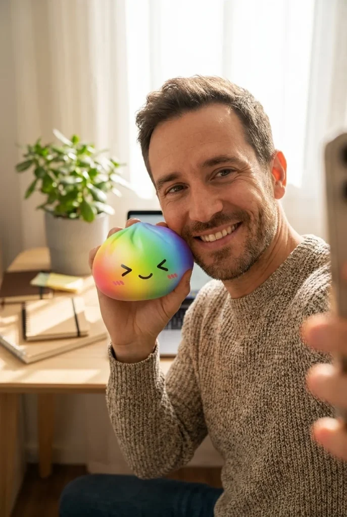 Rainbow Dumpling Squishy Sateenkaarikuvio arjen keskellä