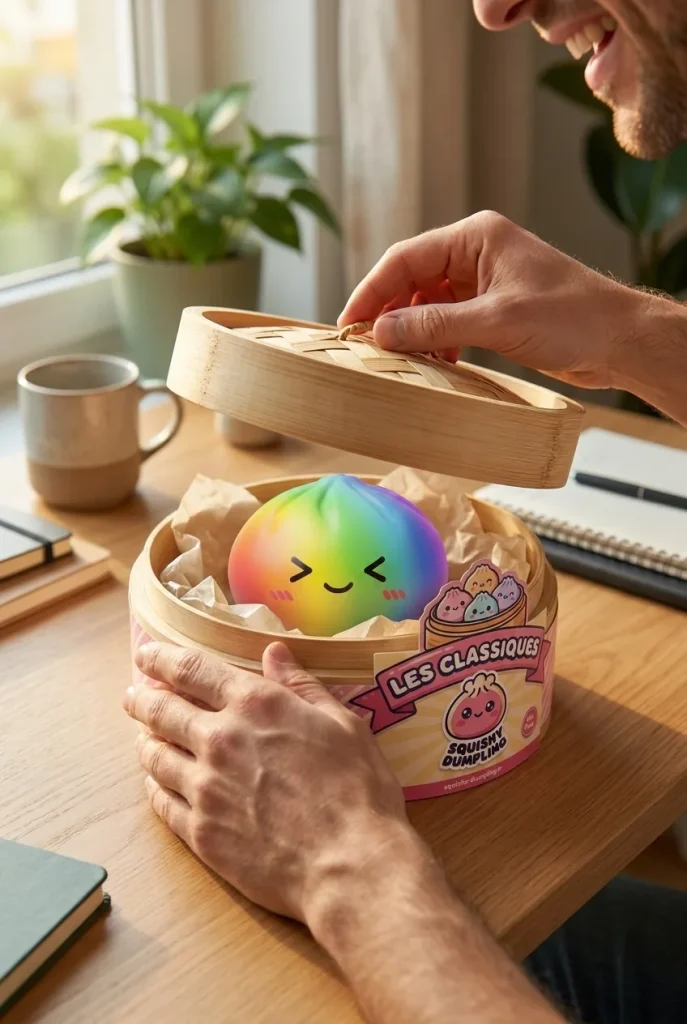 Rainbow Dumpling Squishy Sateenkaarikuvio avauksen hetkellä