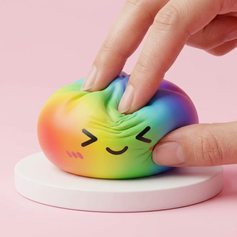 Rainbow Dumpling Squishy Sateenkaarikuvio puristettuna kädessä