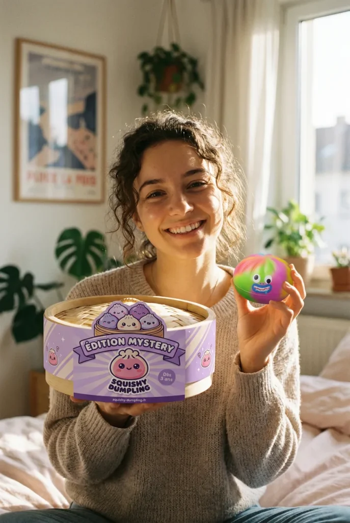Rainbow Mystery Dumpling Squishy Yllätyspakkaus pakkauksensa kanssa