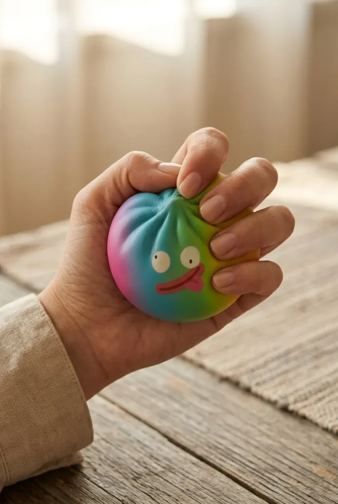 Rainbow Mystery Dumpling Squishy Yllätyspakkaus puristuksessa