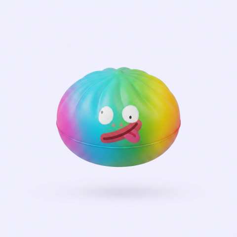 Rainbow Mystery Dumpling Squishy Yllätyspakkaus puristettuna kädessä