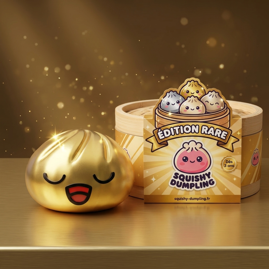 Rare Dumpling Squishy Kulta-aarre tunnelmakuvassa työpöydällä