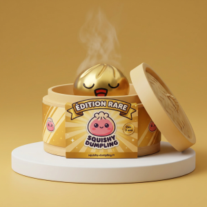 Rare Dumpling Squishy Kulta-aarre bambutyylisessä höyrykorirasiassaan