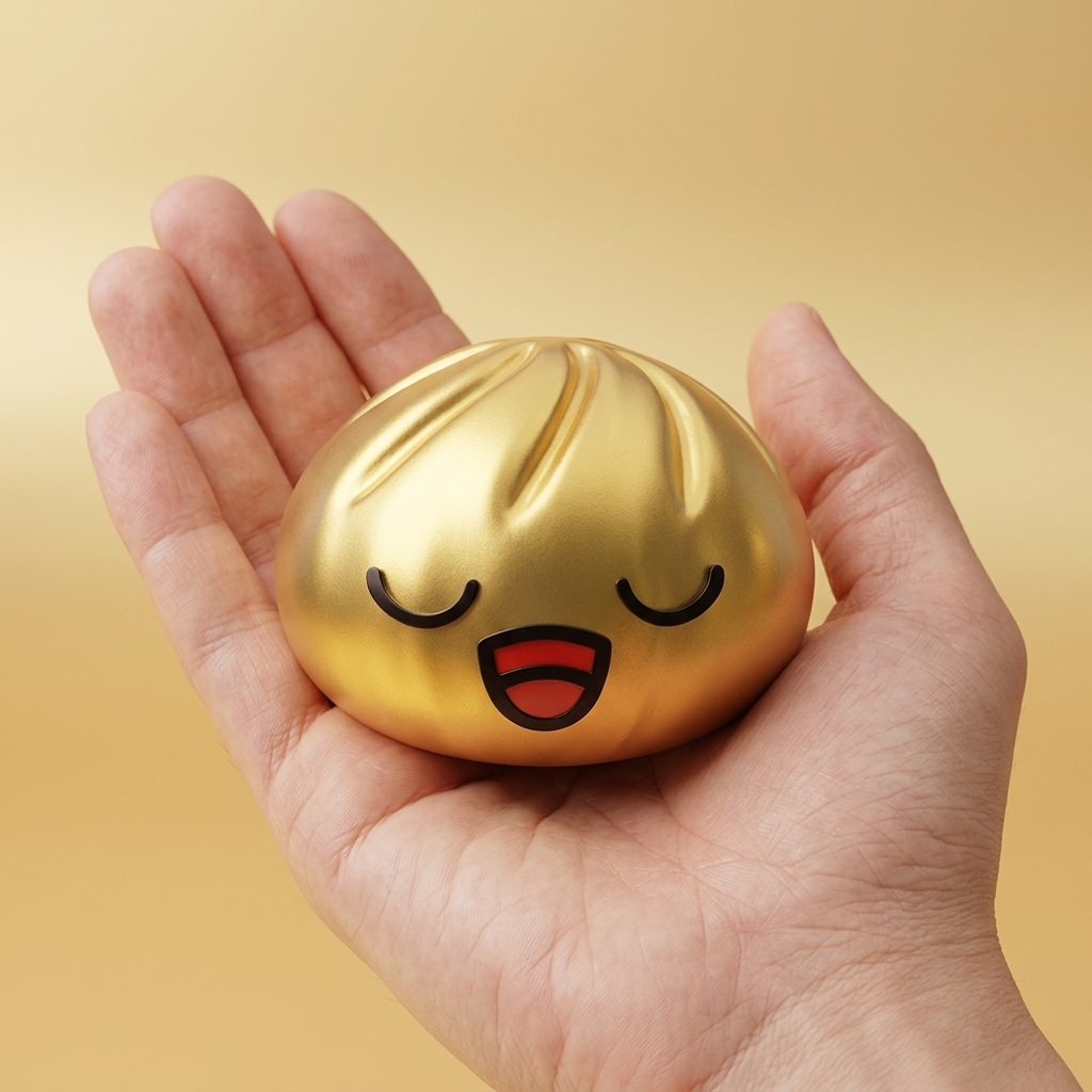 Rare Dumpling Squishy Kulta-aarre kädessä, todellinen koko