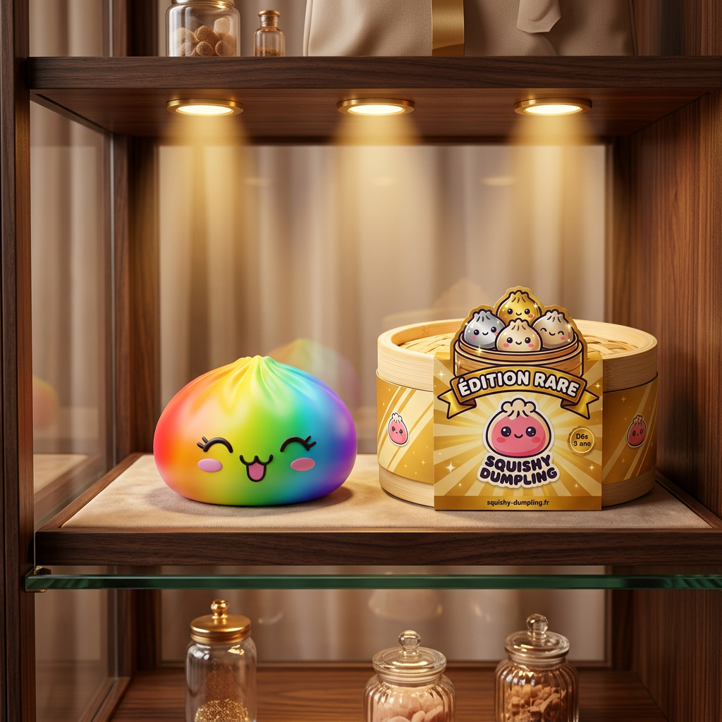Rare Dumpling Squishy Sateenkaari tunnelmakuvassa työpöydällä