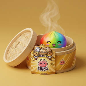 Rare Dumpling Squishy Sateenkaari bambutyylisessä höyrytyskorissa