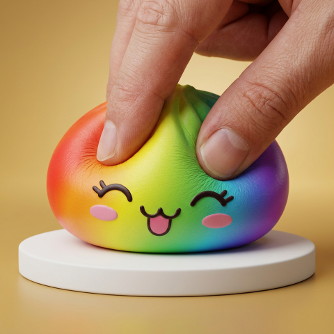 Rare Dumpling Squishy Sateenkaari — slow-rise-efekti, vaahto palautuu muotoonsa