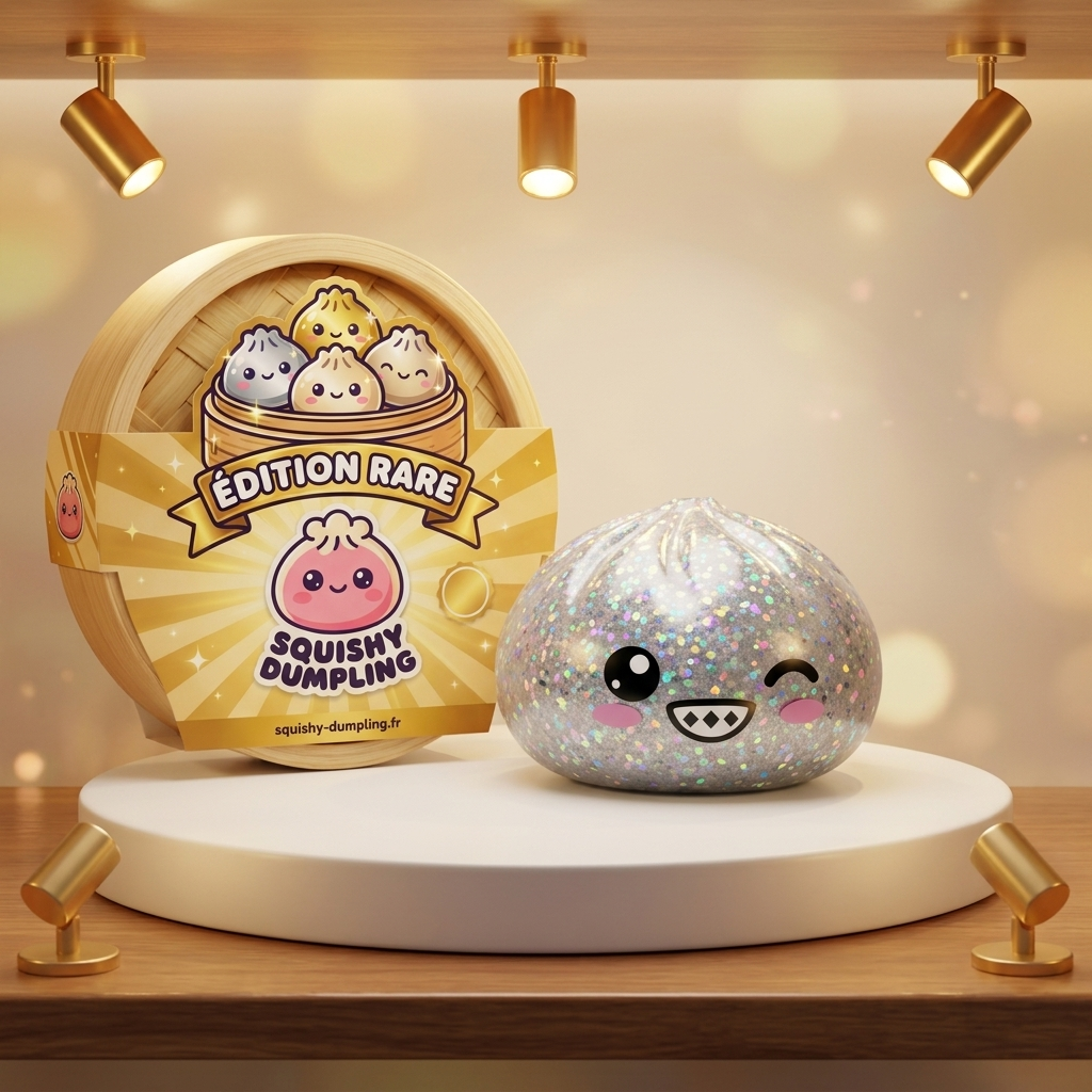Rare Dumpling Squishy Hopeanhohtoinen tunnelmakuvassa työpöydällä