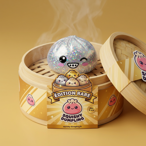 Rare Dumpling Squishy Hopeanhohtoinen bambutyylisessä höyrykorirasiassaan