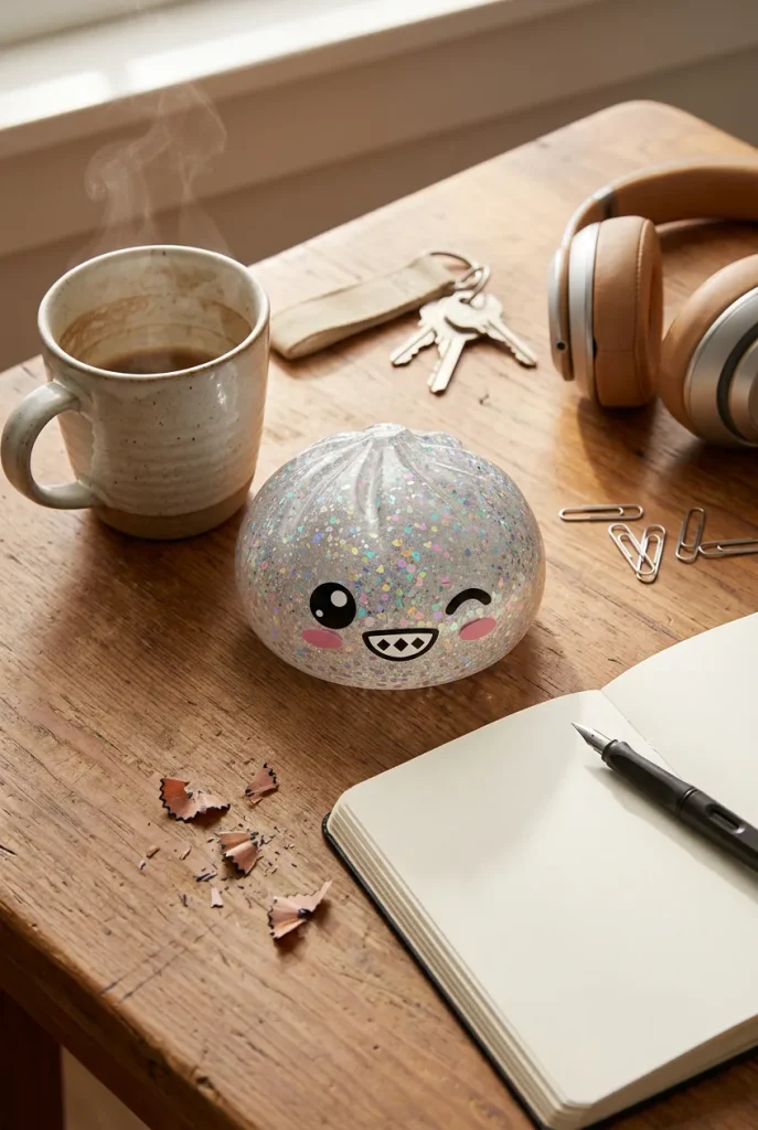 Rare Dumpling Squishy Hopeanhohtoinen työpöydällä — asiakaskuva