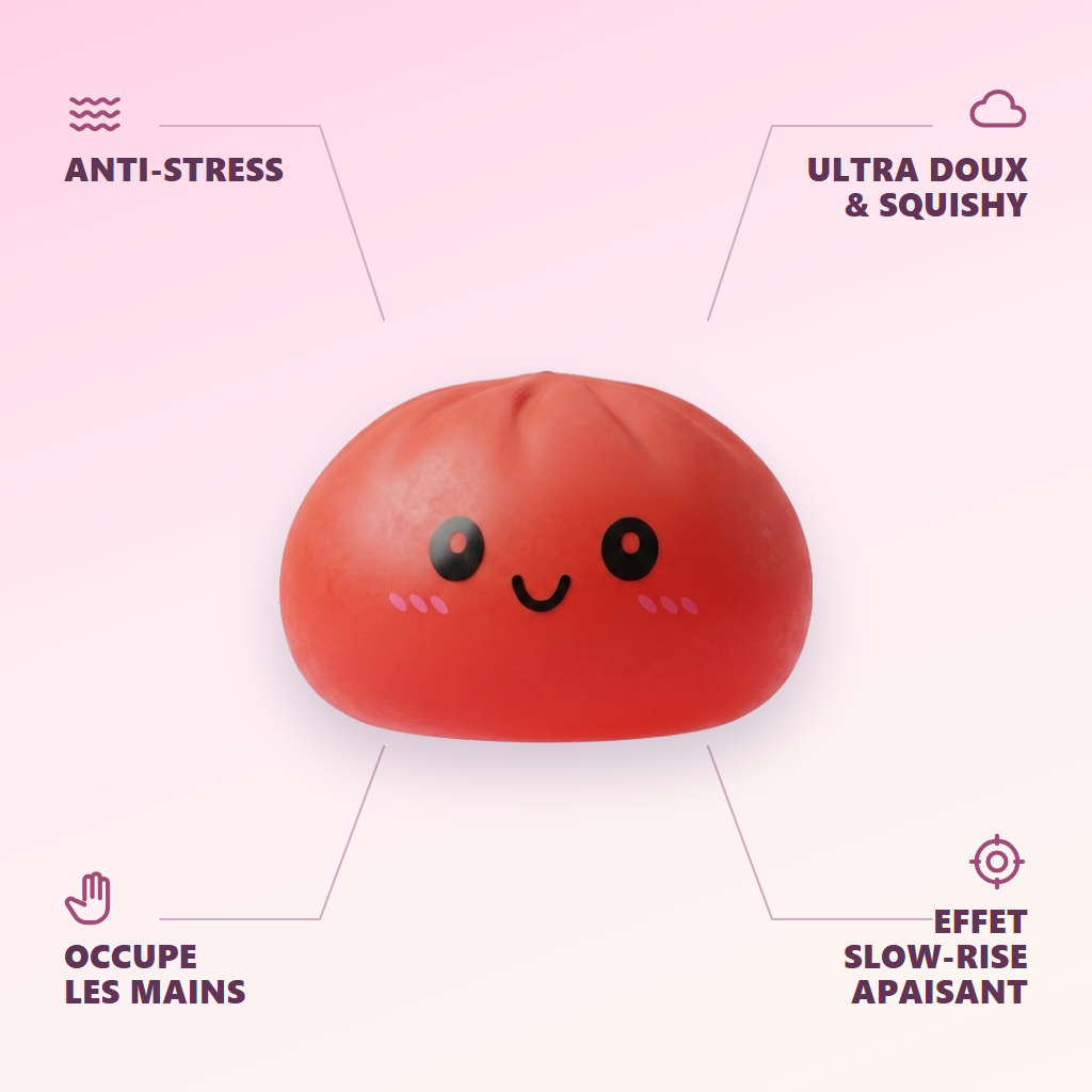 Dumpling Squishy Kirsikanpunainen — antistress, ultrapehmeä, slow-rise