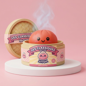 Dumpling Squishy Kirsikanpunainen bambutyylisessä höyrytyskorissa
