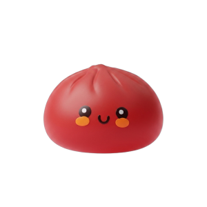 Dumpling Squishy Punainen Bambukorissa puristettuna kädessä