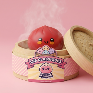 Dumpling Squishy Punainen Bambukorissa bambutyylisessä höyrytyskorissa