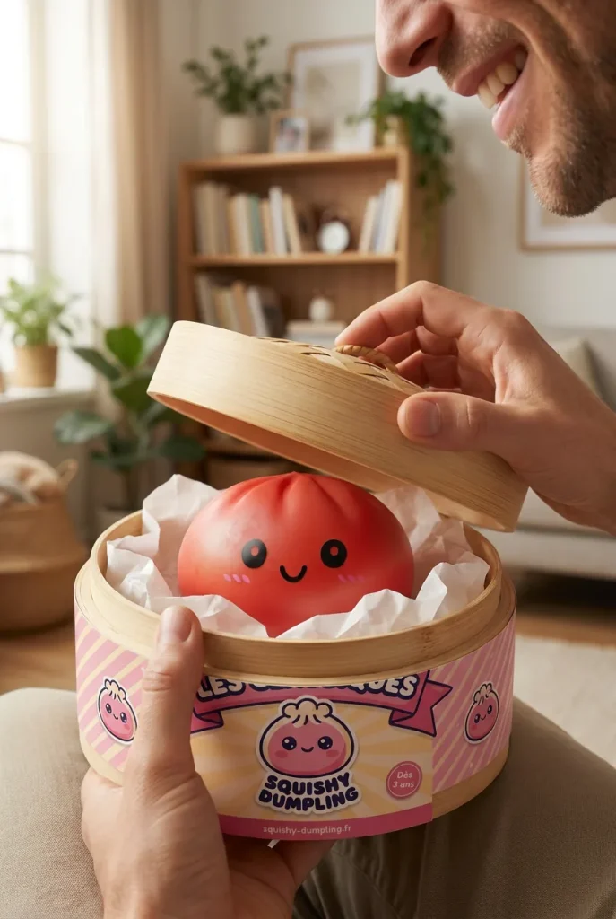 Dumpling Squishy Kirsikanpunainen — unboxing, asiakaskuva