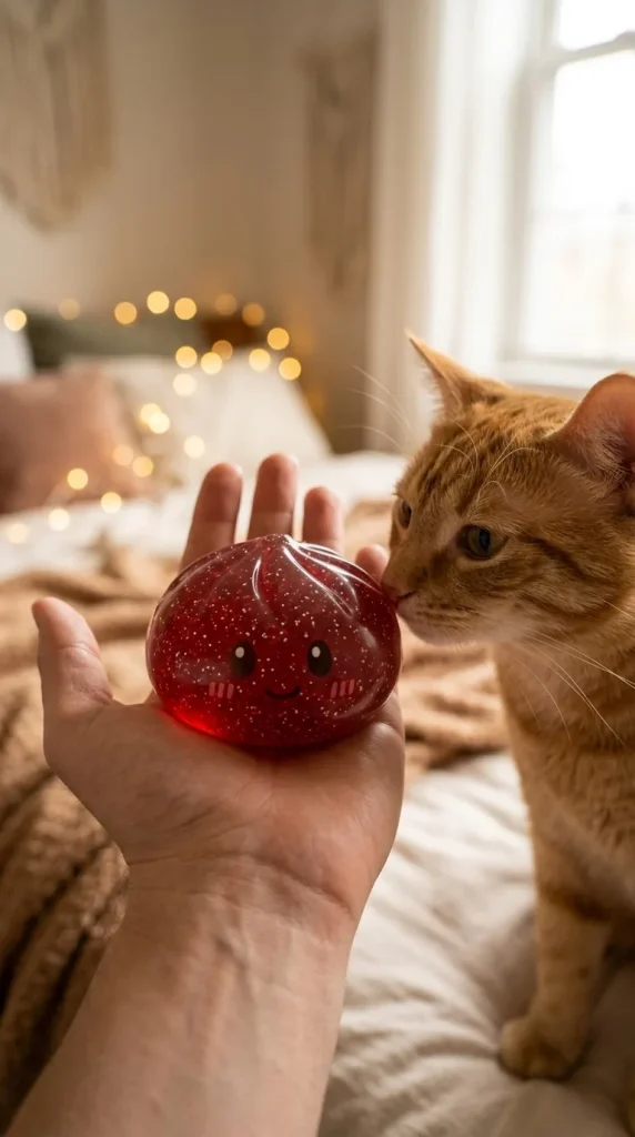 Glitter Dumpling Squishy Punainen Onni ja lemmikki — asiakaskuva