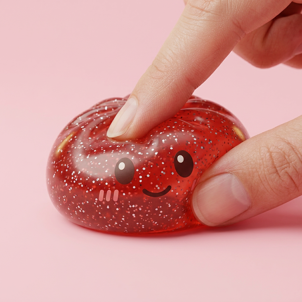 Glitter Dumpling Squishy Punainen Onni — slow-rise-efekti, vaahto palautuu muotoonsa