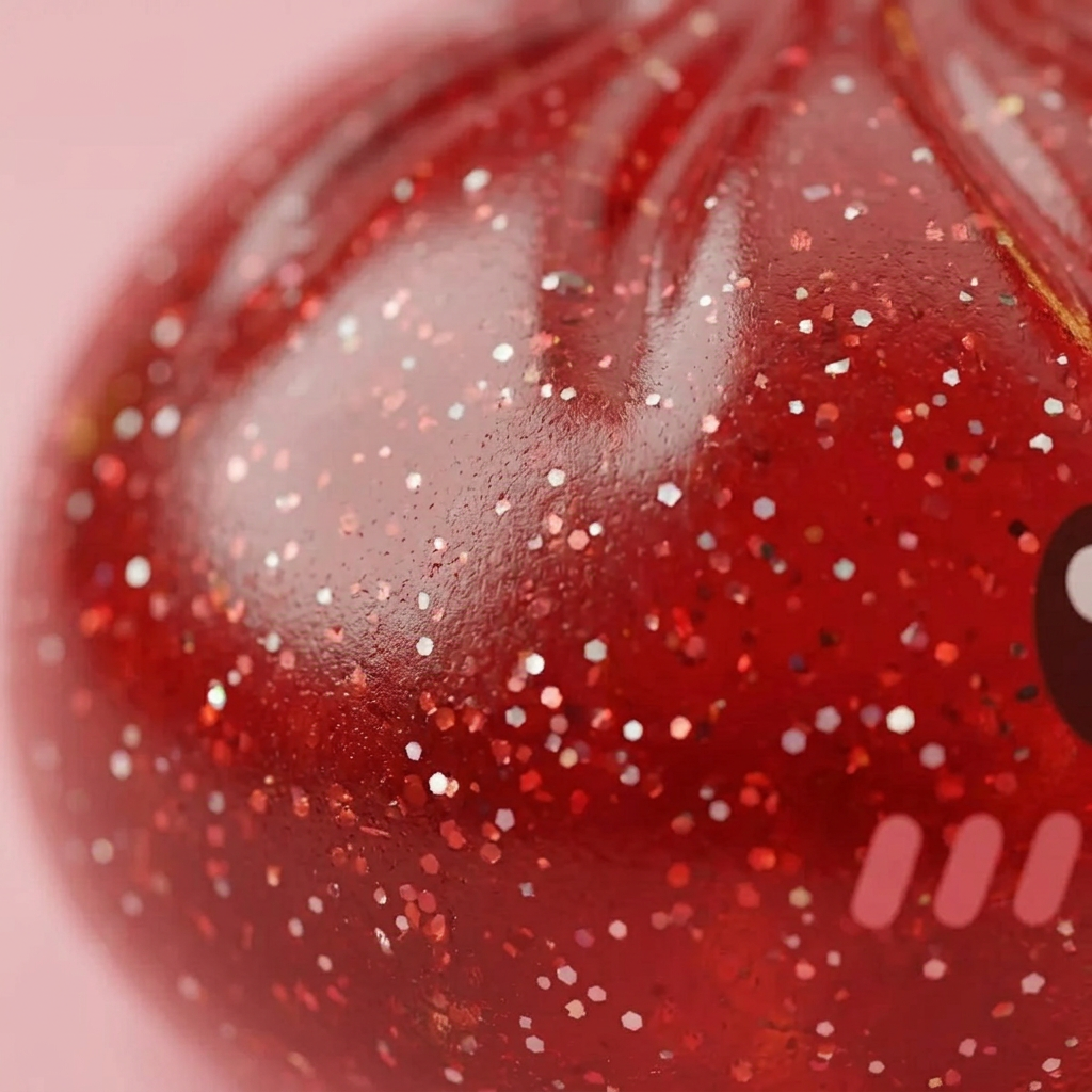 Glitter Dumpling Squishy Punainen Onni — makrolähikuva tekstuurista