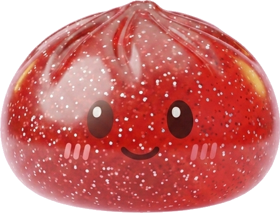 Glitter Dumpling Squishy Punainen Onni — squishy antistressilelu, slow-rise, kawaii