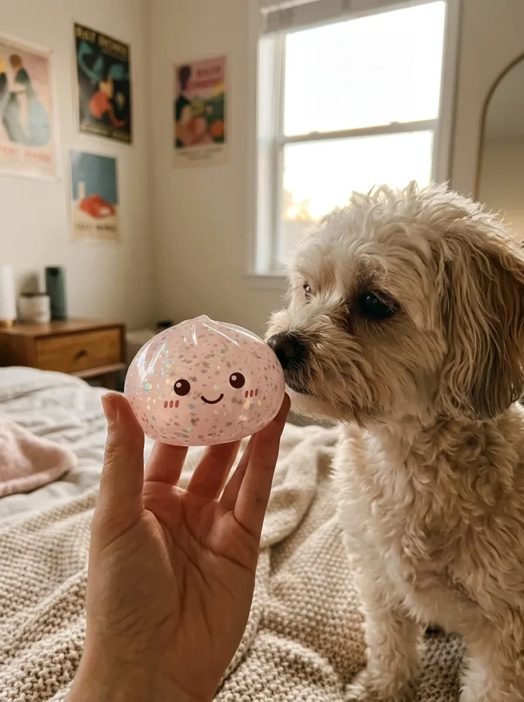 Glitter Dumpling Squishy Hopea ja lemmikki — asiakaskuva