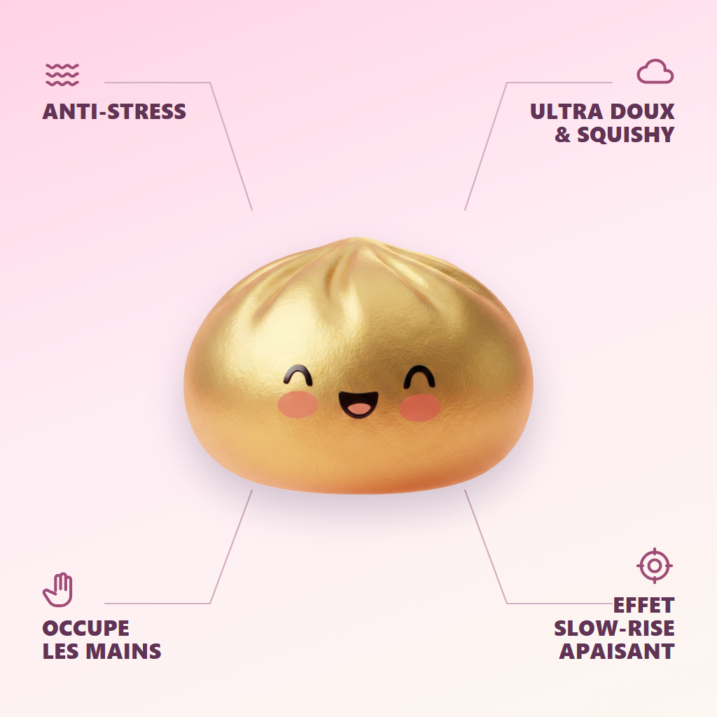 Dumpling Squishy Gold Lucky — antistress, ultrapehmeä, slow-rise