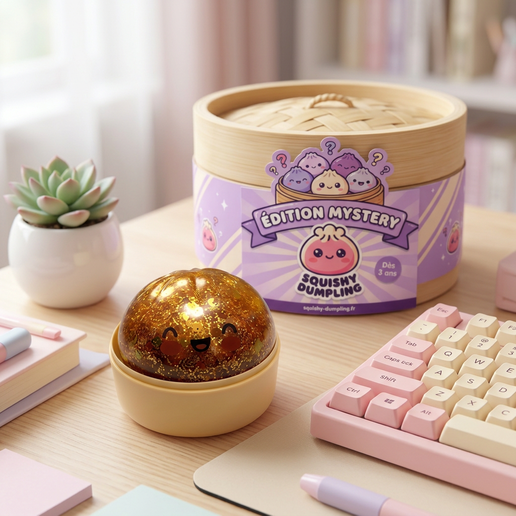 Squishy Bun Mystery Dumpling Yllätyspakkaus arkisessa asetelmassa