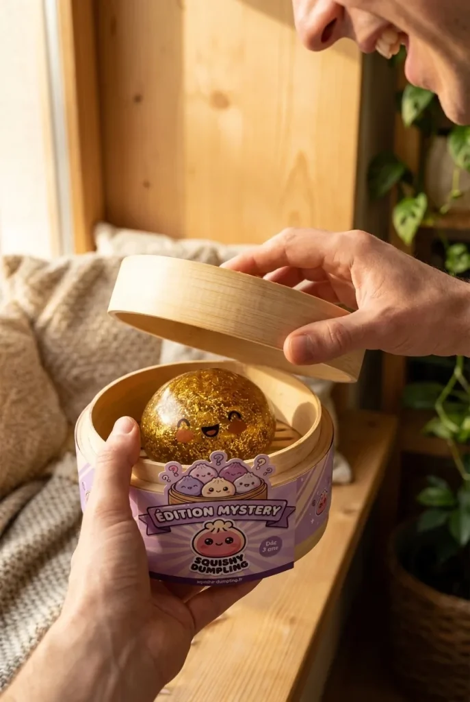 Squishy Bun Mystery Dumpling Yllätyspakkaus avauksen hetkellä