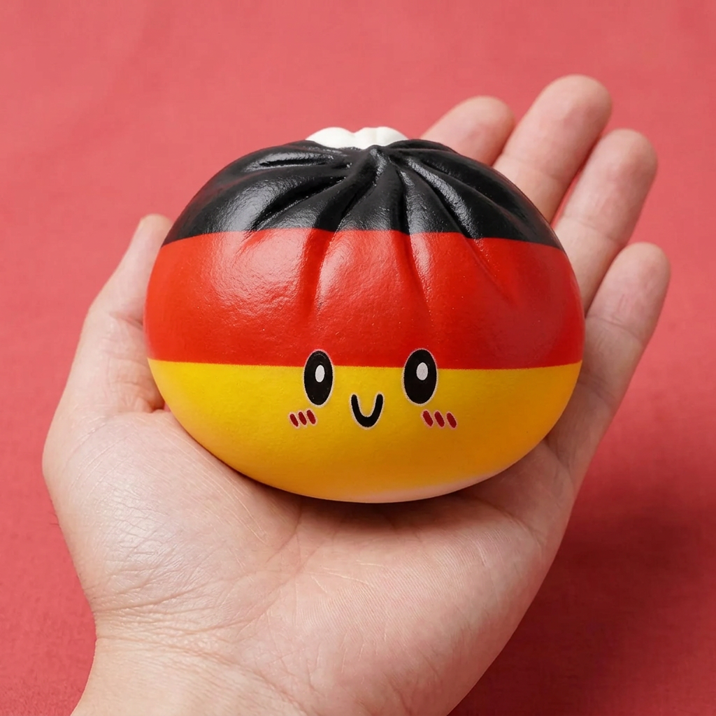 Saksan Lippu Flag Squishy Toy Dumpling kädessä, todellinen koko
