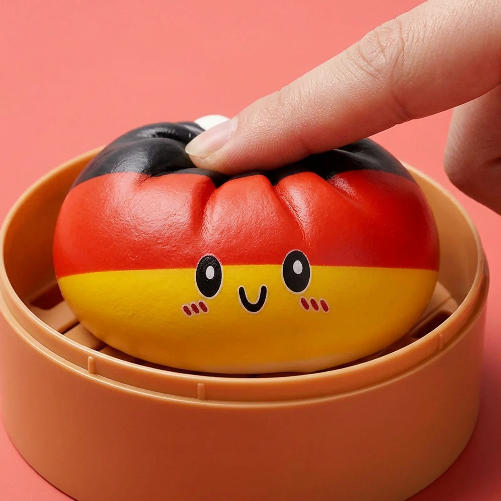 Saksan Lippu Flag Squishy Toy Dumpling puristettuna kädessä, squishy-materiaali