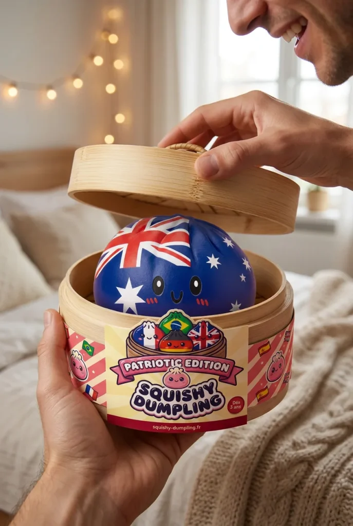 Flag Squishy Dumpling Australia -lippumotiivi — unboxing, asiakaskuva