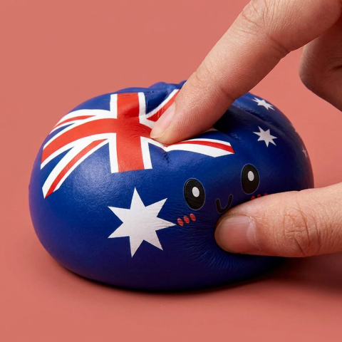 Flag Squishy Dumpling Australia -lippumotiivi — slow-rise-efekti, vaahto palautuu muotoonsa