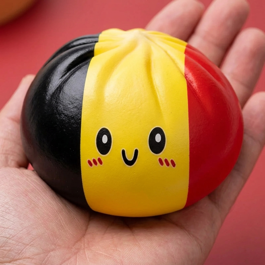 Squishy Dumpling Flag Belgia kädessä, todellinen koko