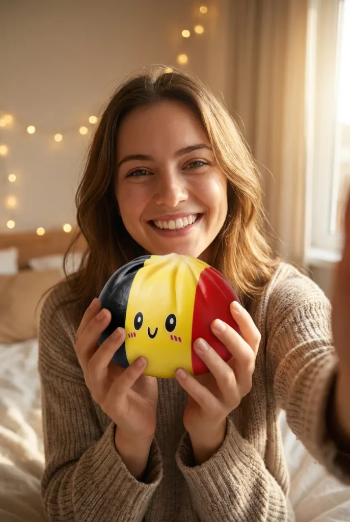 Squishy Dumpling Flag Belgia kasvojen lähellä — asiakaskuva