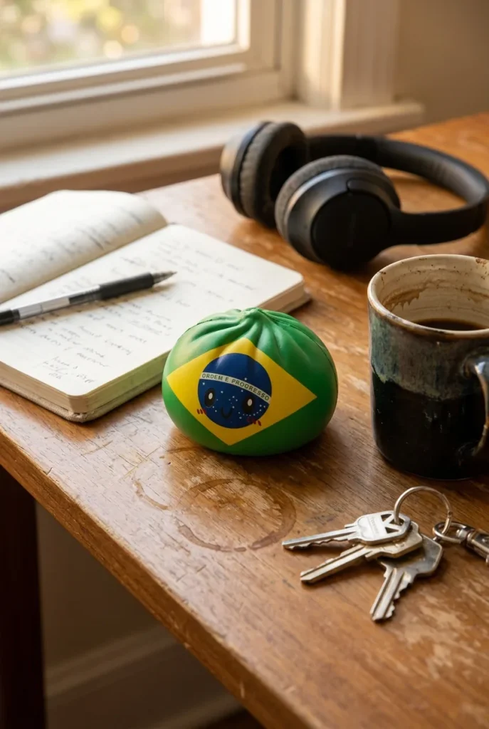Dumpling Squishy Flag Brasilia työpöydällä — asiakaskuva