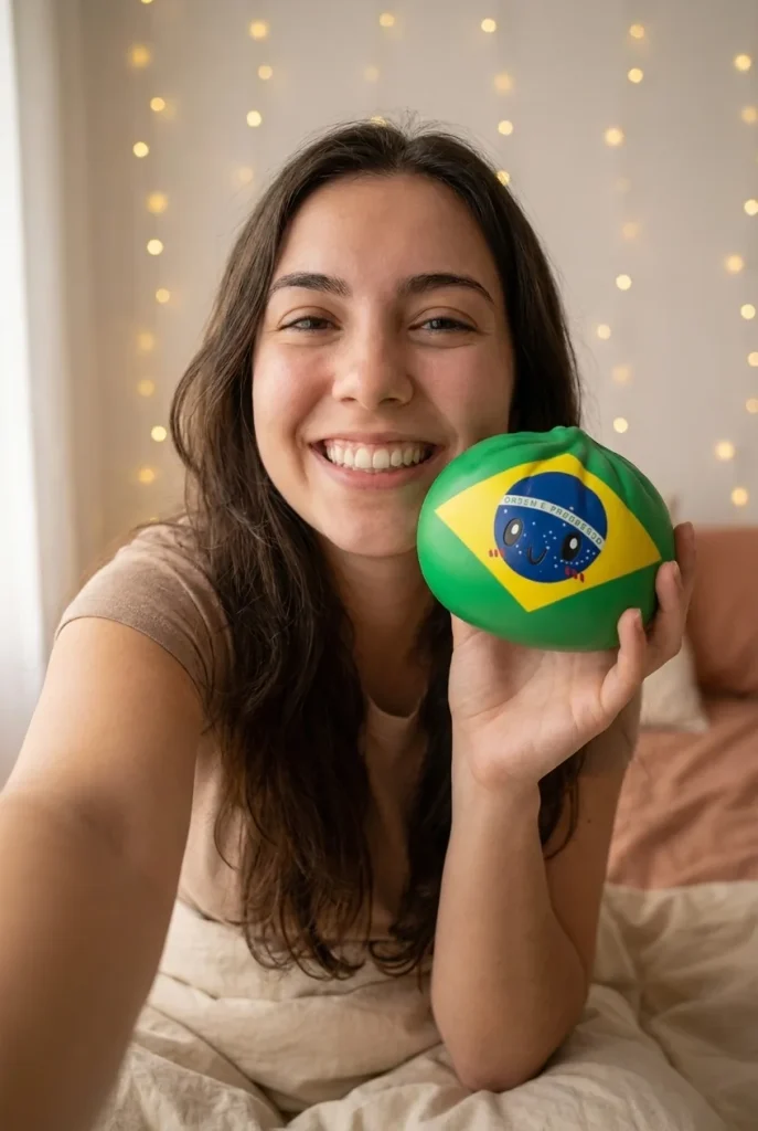 Dumpling Squishy Flag Brasilia kasvojen lähellä — asiakaskuva