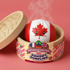 Flag Squishy Dumpling Kanada bambutyylisessä höyrykorirasiassaan