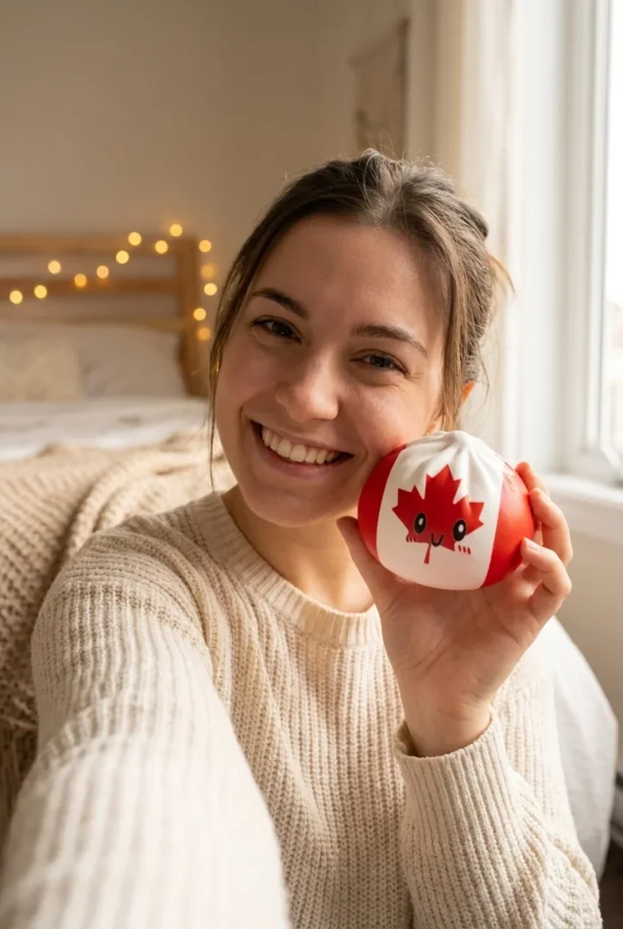 Flag Squishy Dumpling Kanada kasvojen lähellä — asiakaskuva