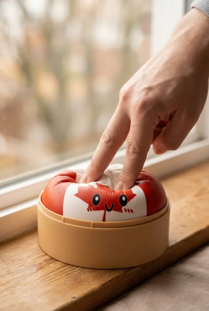 Flag Squishy Dumpling Kanada sormien välissä — asiakaskuva