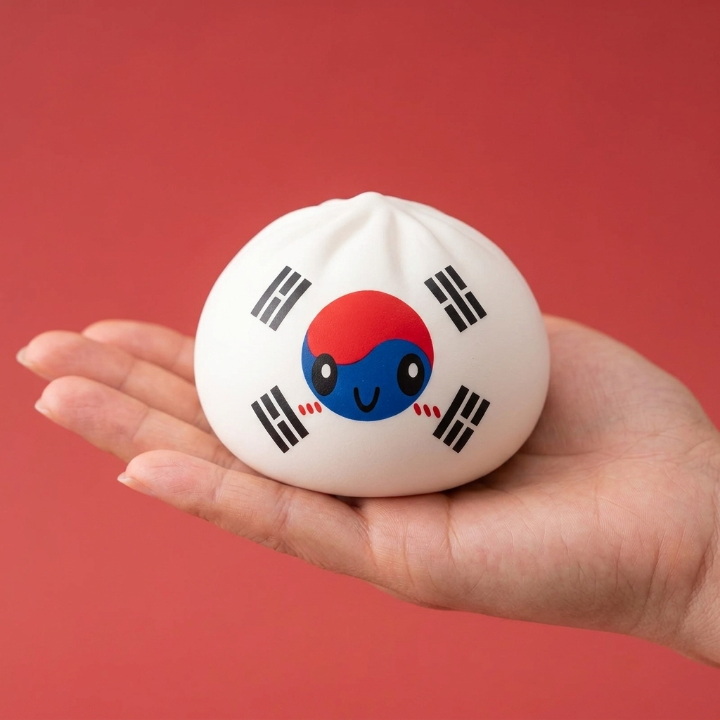 Flag Squishy Dumpling Etelä-Korea kädessä, todellinen koko