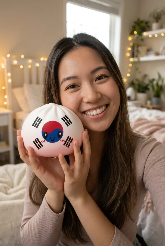 Flag Squishy Dumpling Etelä-Korea kasvojen lähellä — asiakaskuva
