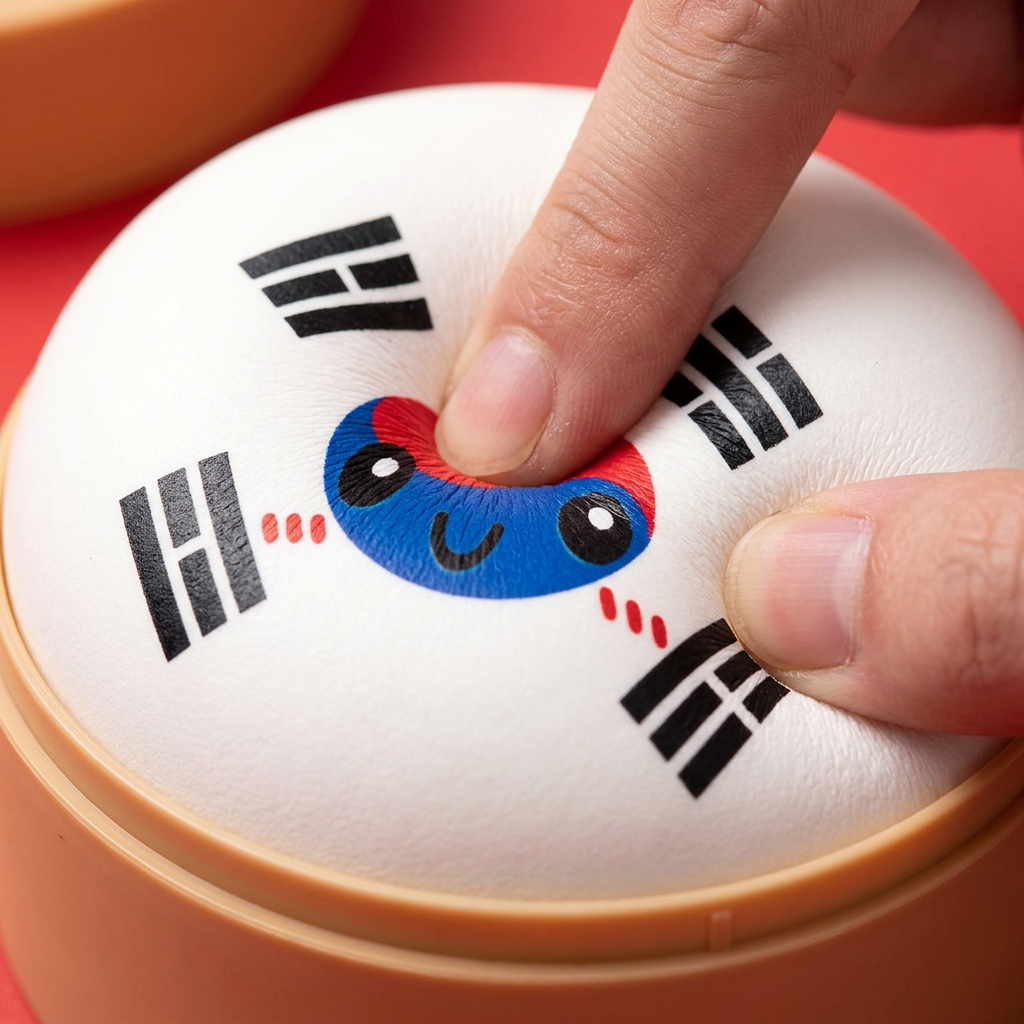 Flag Squishy Dumpling Etelä-Korea — slow-rise-efekti, vaahto palautuu muotoonsa
