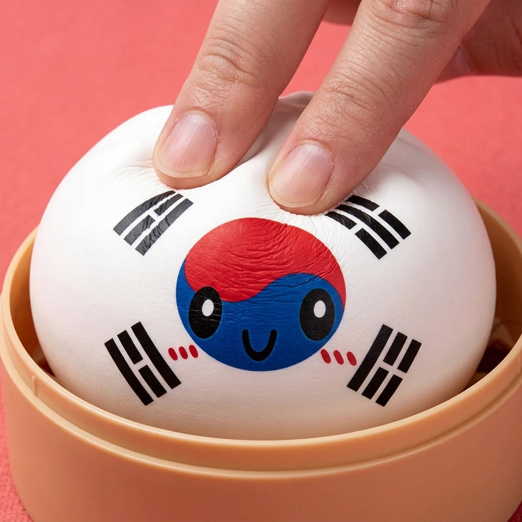 Flag Squishy Dumpling Etelä-Korea puristettuna kädessä, squishy-materiaali