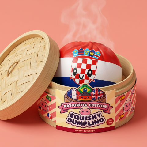 Flag Squishy Dumpling Kroatia bambutyylisessä höyrykorirasiassaan