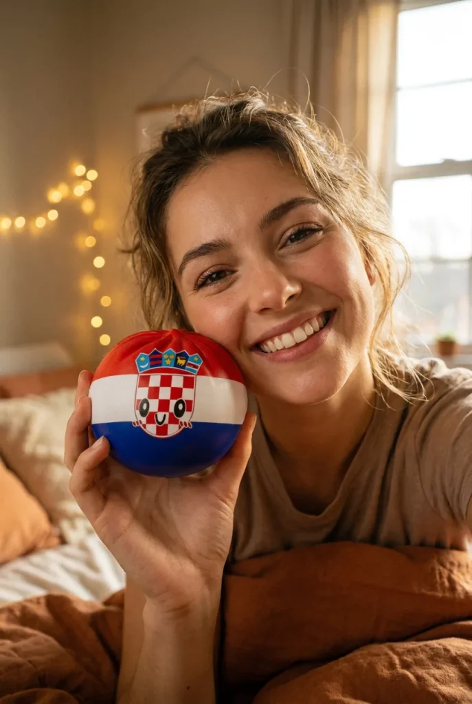 Flag Squishy Dumpling Kroatia kasvojen lähellä — asiakaskuva