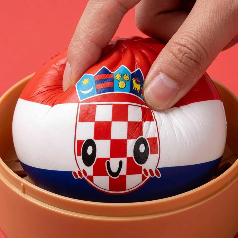 Flag Squishy Dumpling Kroatia puristettuna kädessä, squishy-materiaali